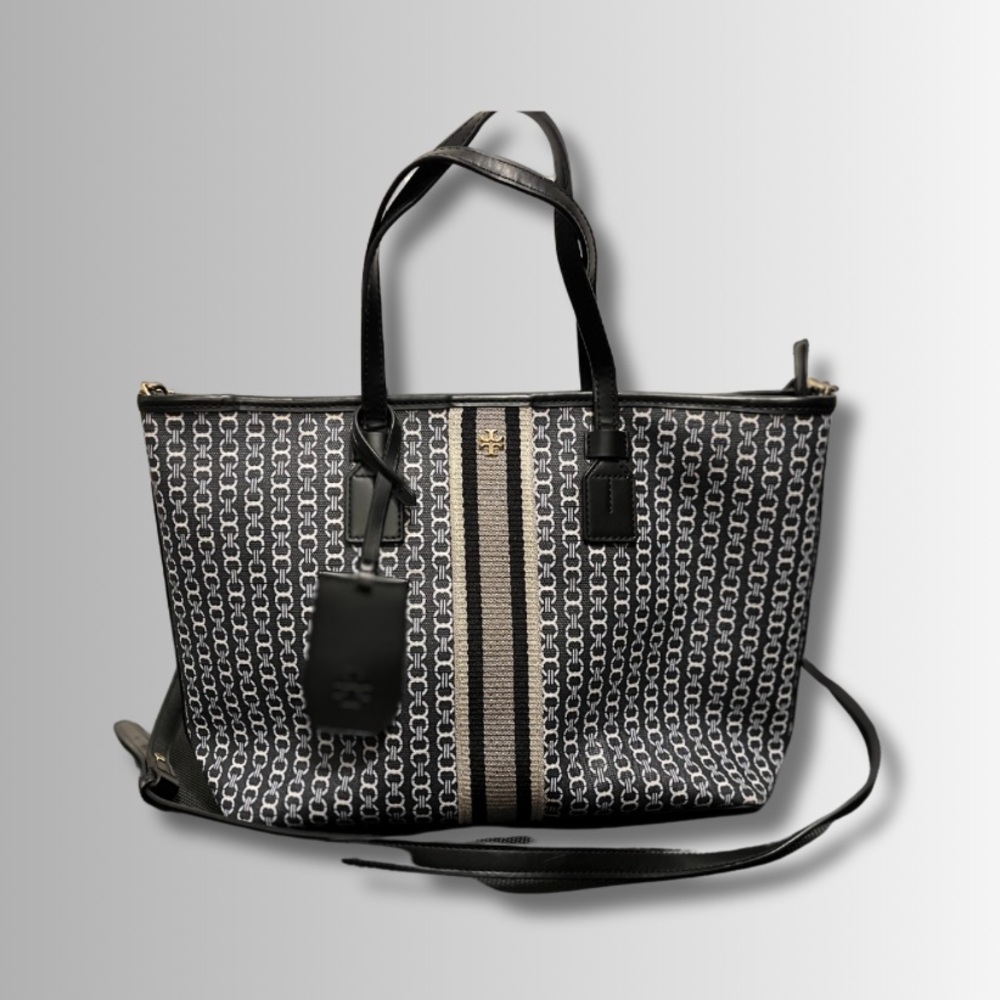 Tory Burch Gemini Link Canvas Shoulder Tote Small Black